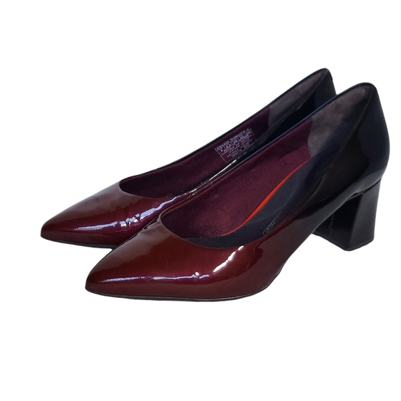 Rockport Salima Red Black Ombre Patent Leather Pumps Pointed Toes‎ Block Heel - Picture 1 of 16